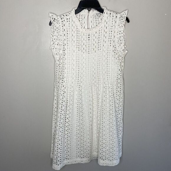 MADEWELL Womens Eyelet Ruffle-Sleeve Mini Dress NWOT Ivory Cotton AN137 Size XS - Picture 4 of 12